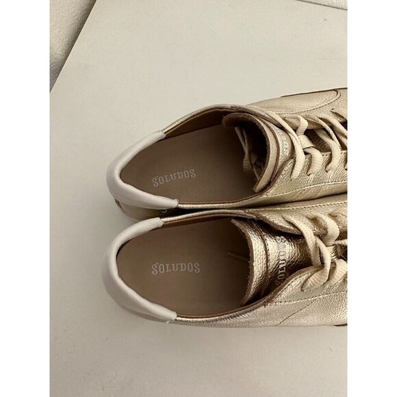 Soludos The Original Ibiza Sneaker Leather Gold Low Top Lace Up School Size 11 - Picture 8 of 10